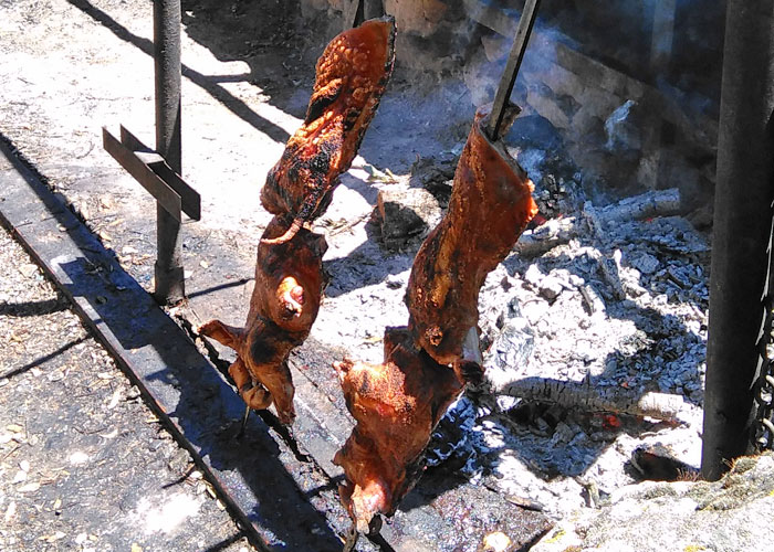The famous roasted pig on the Orgosolo countryside